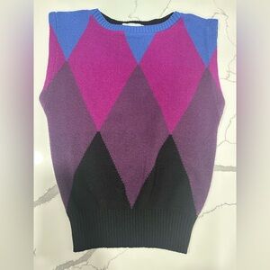 Colorful Argyle Women's Sweater Size Medium - Vintage Paper Tag